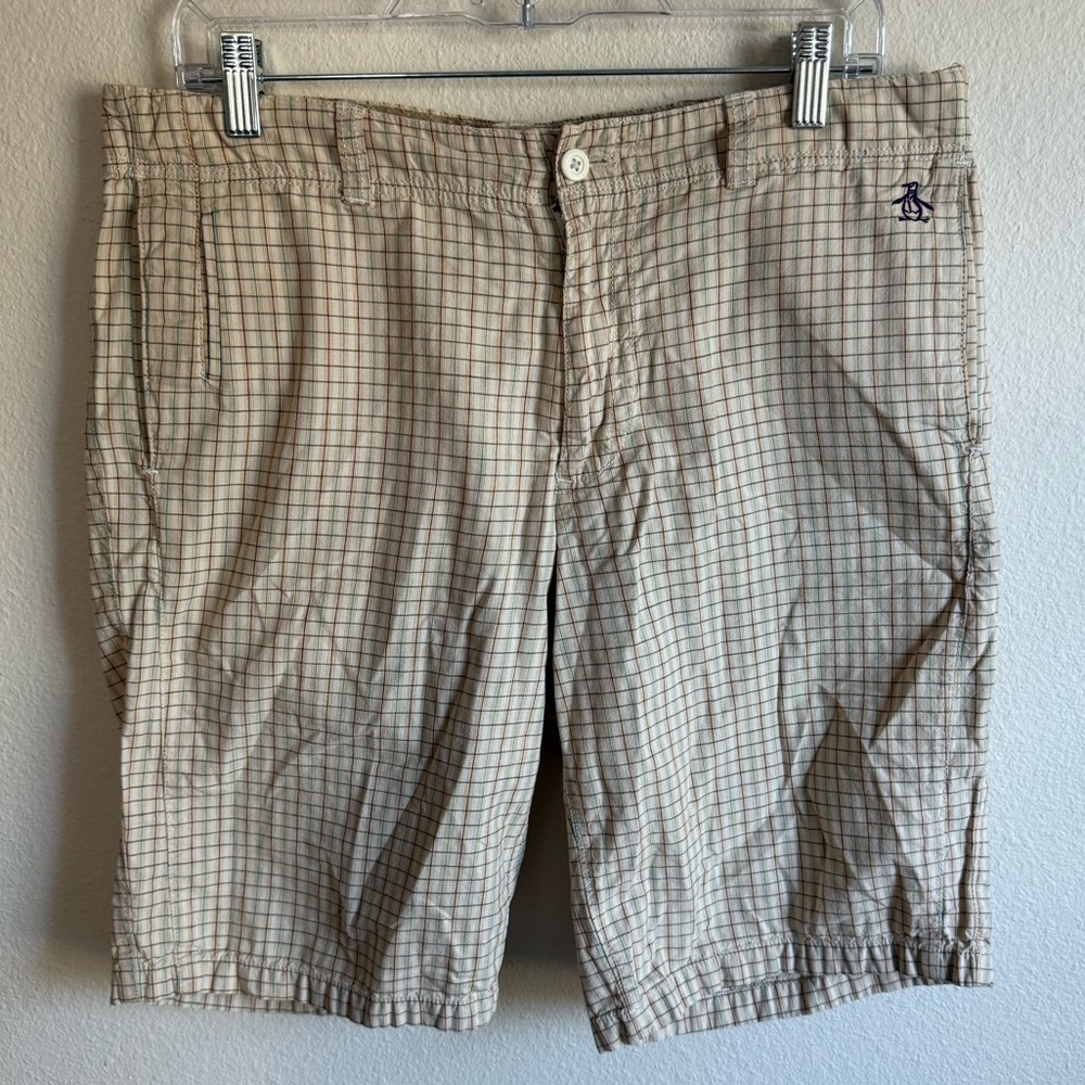 Original Penguin Plaid Flat Front Chino Shorts